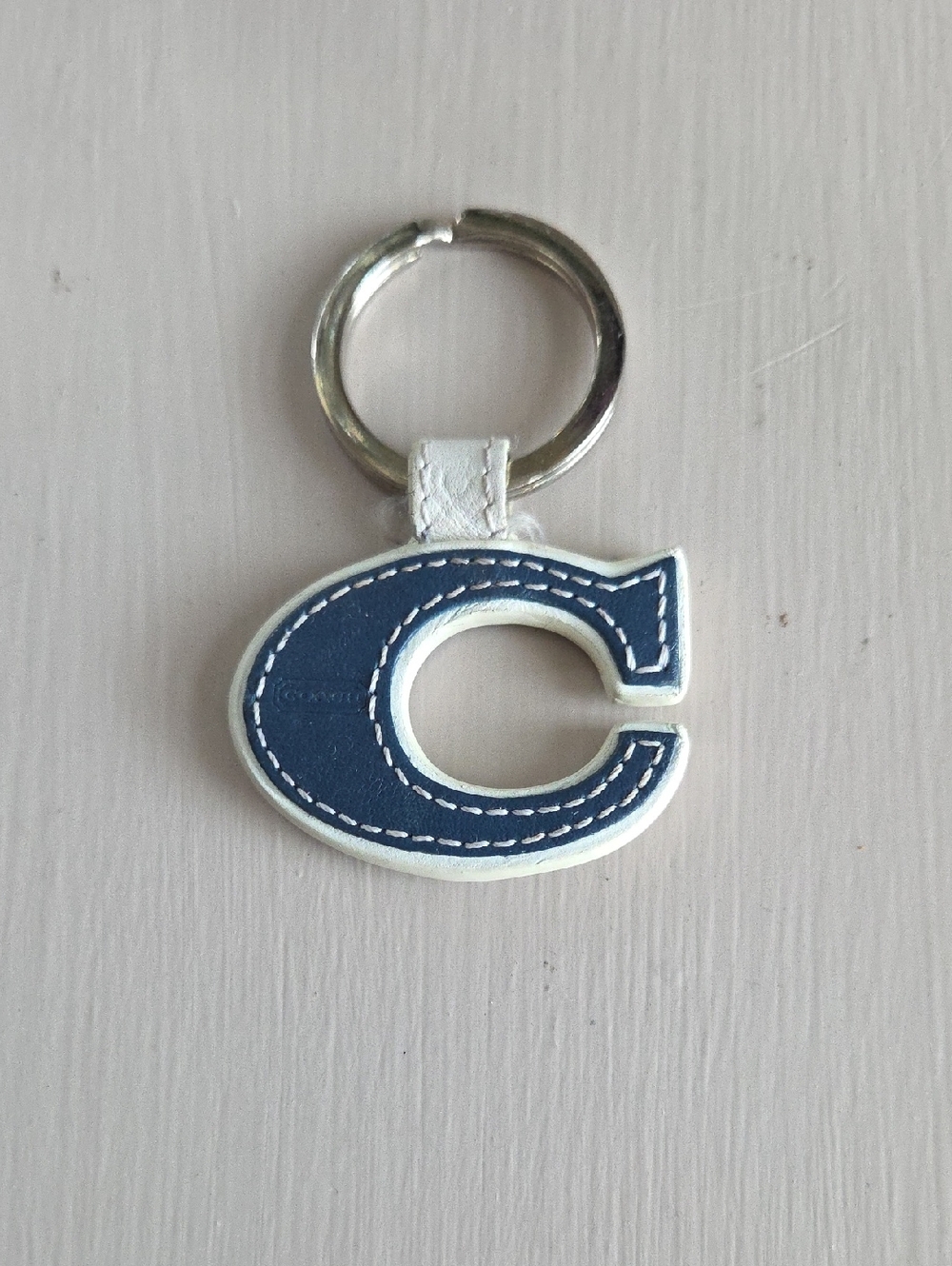 COACH Denim & White 'C' Leather Keyring Bag Charm